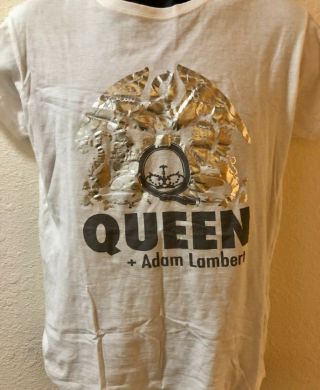 Queen,  Adam Lambert Tour Double - Sided Womens White T - Shirt - Size Xl
