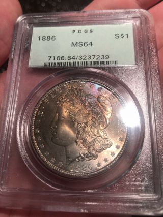 Pcgs - Ms64 1886 Monster Toner In Ogh Purples And Oranges - Great Eye Appeal