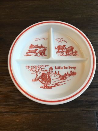 Vintage Fire King Vitrock Red Little Bo Peep Divided Baby Feeding Dish Anchor