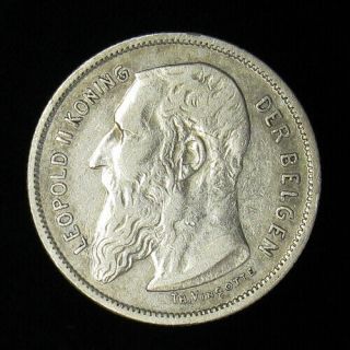 1904 Belgium 2 Francs Km 59 Silver Coin Xf