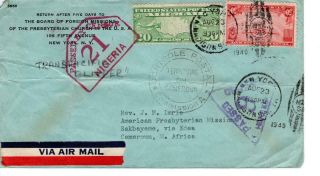 Airmail Cover,  York To Cameroon,  Clipper,  Censored Hong Kong & Nigeria,  1940