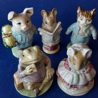 5 Royal Albert England Beatrix Potter Bp6a Figurines: Jeremy Fisher,  Tom Kitten,