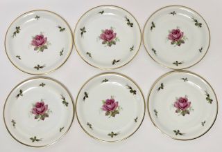(6) Rosenthal China Pink Rose Floral & Gold Trim Plates 6¼” Made In Germany