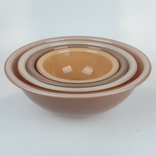 Vintage Pyrex Nesting Mixing Bowls Set 4 Autumn Clear Bottom Brown Orange Beige