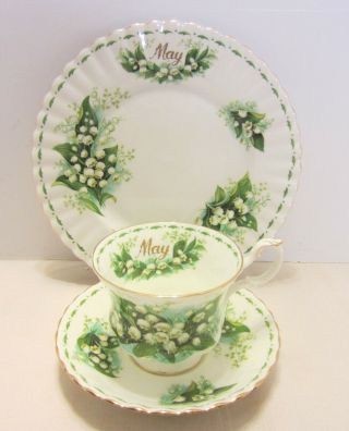 May Royal Albert Bone China Lily Of The Valley Cup Saucer & Dessert Plate