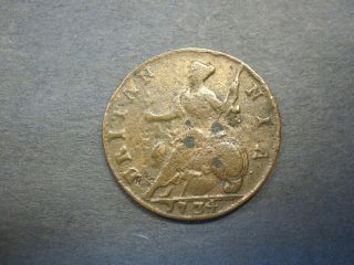 1734 Great Britain Half Penny King George Ii,  Vg/f Decent Details,