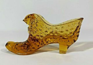Vintage Fenton Amber Glass Shoe Hobnail Cat Head