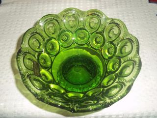 Vintage Le Smith Moon And Stars Green Glass Compote Footed Candy Dish