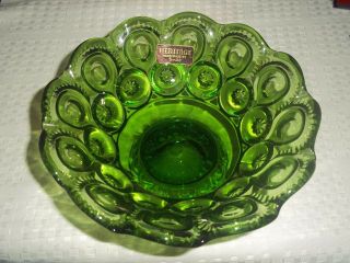 Vintage LE Smith Moon and Stars Green Glass Compote Footed Candy Dish 2
