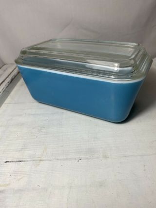 Vintage Pyrex Teal Blue Fridge Dish W/ Ribbed Glass Lid 0502