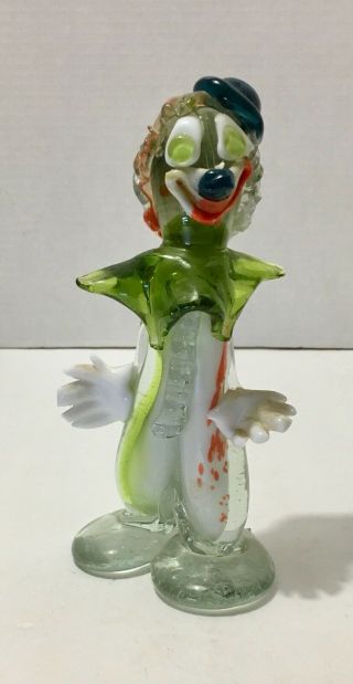 Vintage Murano Hand Blown Art Glass Clown Figurine Italy Colorful