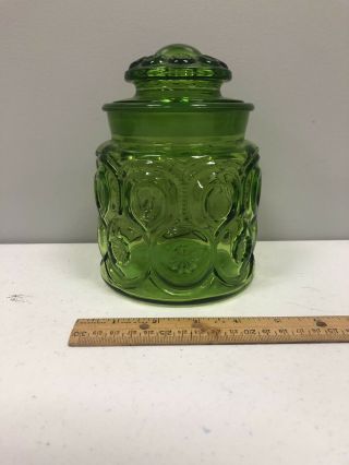 Le Smith Moon And Stars Avocado Green Canister Cookie Jar 7 " Apothecary