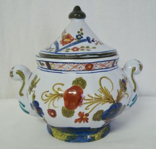 Amm Sigma Tastesetter Blue Carnation Sugar Bowl & Lid Dish Italy Ceramic Pottery