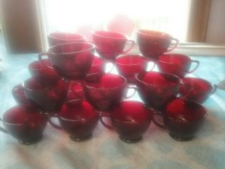 Vintage Set Of 20 Anchor Hocking Royal Ruby Red Punch Bowl Cups Retro
