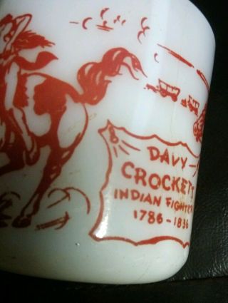 Vintage Davy Crockett Milk Glass Cup Mug Red White D Handle Hazel Atlas 1950 