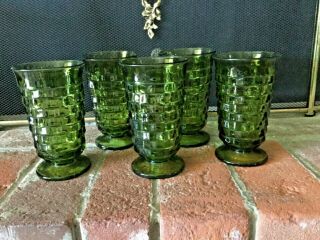 Set Of 5 Vintage 1960s 1970s Avocado Green Tall Drinking Glasses Euc