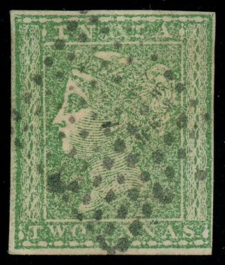 India 1854 2a Green,  Full Margins,  Fault -,  Sg 31