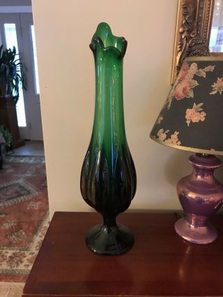Mcm 1960’s Viking Glass Evergreen Epic Six Petal Swung Vase 16”