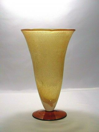 Amber Bubble Art Glass Pedestal Pinch Vase Hand Blown 11 " H Vintage Home Decor