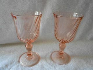 2 Luminarc France Rosaline Pink Glass Swirl Water Wine Goblets Glasses