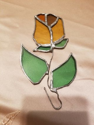 Vintage Stained Glass Rose Window Decor Hanging In Yellow & Green R