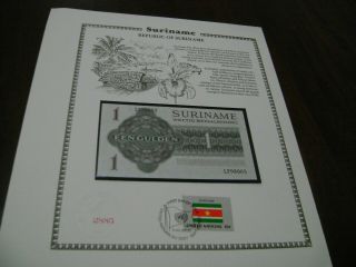 Suriname Banknote 1 Gulden - 1974 - Unc W/un Suriname - Fdi Flag