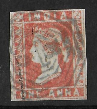 India 1854 Imperf 1 Anna Deep Red Unchecked For Type