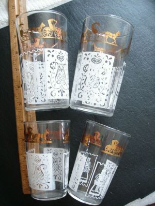 Horse Buggy Farmers Drinking Glass Set Of 4 Tumbler Juice Vintage Carriage