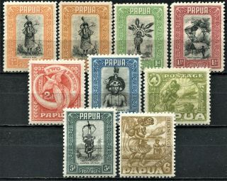 Papua 1932 Issue Short Set,  Sg 130 - 137,  Inc 130a,  Hinged,  Cv £70
