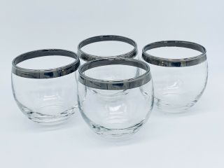 Dorothy Thorpe Style Silver Band Set Of 4 Roly Poly Glasses Mid Mod Madmen,