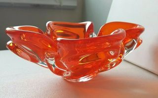 Vintage Murano Art Blown Glass Orange Bowl Candy Dish Mid Century Ex