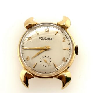 Vintage 1940s Mens Ulysse Nardin Chronometer 14k Solid Yellow Gold Wristwatch