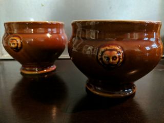 Emile Henry 2 Brown Ceramic Lion Head Soup Cereal Bowls