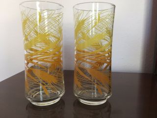 Libbey Cooler Pair Wheat Pattern 16 Oz 6 1/2 " Vintage Glasses Tumblers Harvest