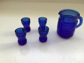 Miniature Cobalt Blue Ice Tea Set With Four Glasses