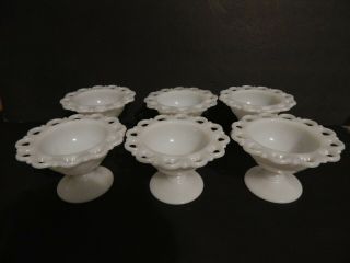 Vintage Anchor Hocking Milk Glass Old Colony Open Lace Edge Footed Compotes (6)