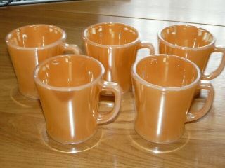 5 Vintage Fire King Peach Lustre Mugs Coffee Cup Anchor Hocking - Usa