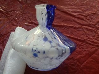 Clear White & Blue Swirl Glass Vase
