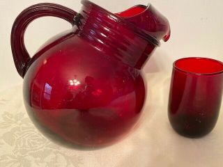 Anchor Hocking Royal Ruby Red Tilted Ball Pitcher Mid Century Style Vintage