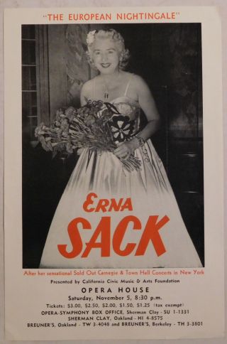 Erna Sack Vintage Handbill Sf Opera House Nov 5 Flyer Vocal