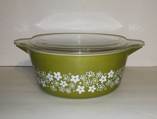 Vintage Pyrex Spring Blossom Crazy Daisy 2.  5qt Green Casserole 475 - B With Lid