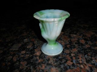 Vtg Akro Agate Slag Glass Marbleized Beggers Hand & Urn Vase Toothpick Holder
