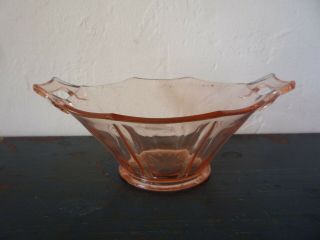 Vintage Pink Depression Glass Serving Bowl Dish With Handles 1930s Rose