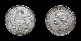 Argentina 10 Centavos 1882,  Aunc Silver