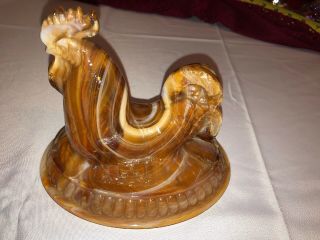 Imperial Rooster Hen On Nest Amber Slag Glass Cock Vintage Top Only