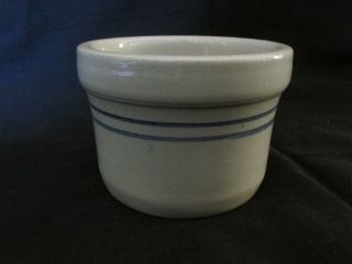 Signed Vintage Marshall Texas Pottery Crock Bowl White/blue Stripe 3 5/8 " Diam.