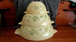 Set Of 3 Pyrex Shenandoah Cinderella Mixing Bowls Yellow Green Leaf 443 442 441