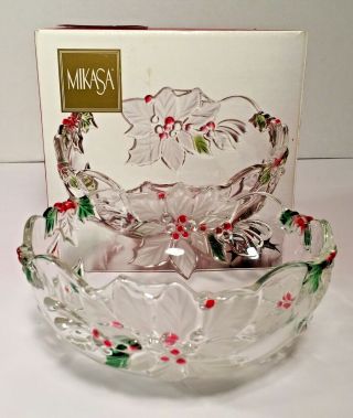 Mikasa Crystal Holiday Bloom Frosted Poinsettia Christmas Bowl Germany