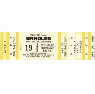 The Bangles Concert Ticket Stub Portland Or 4/19/89 Everything Everywhere Tour