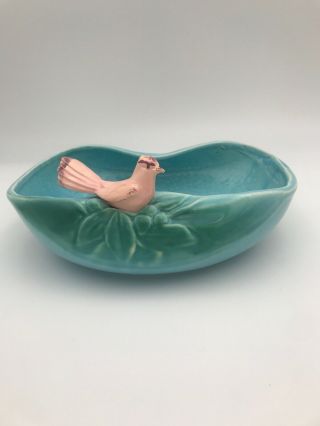 Mccoy/pottery Bowl Dish Planter Blue With Pink Bird
